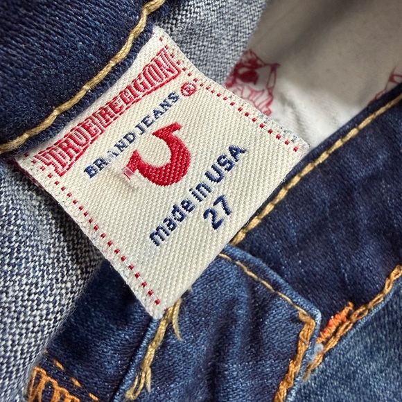 Womens True Religion Jeans size 27 Joey Low Rise Flare Y2K Blue Flap pockets - Picture 9 of 11